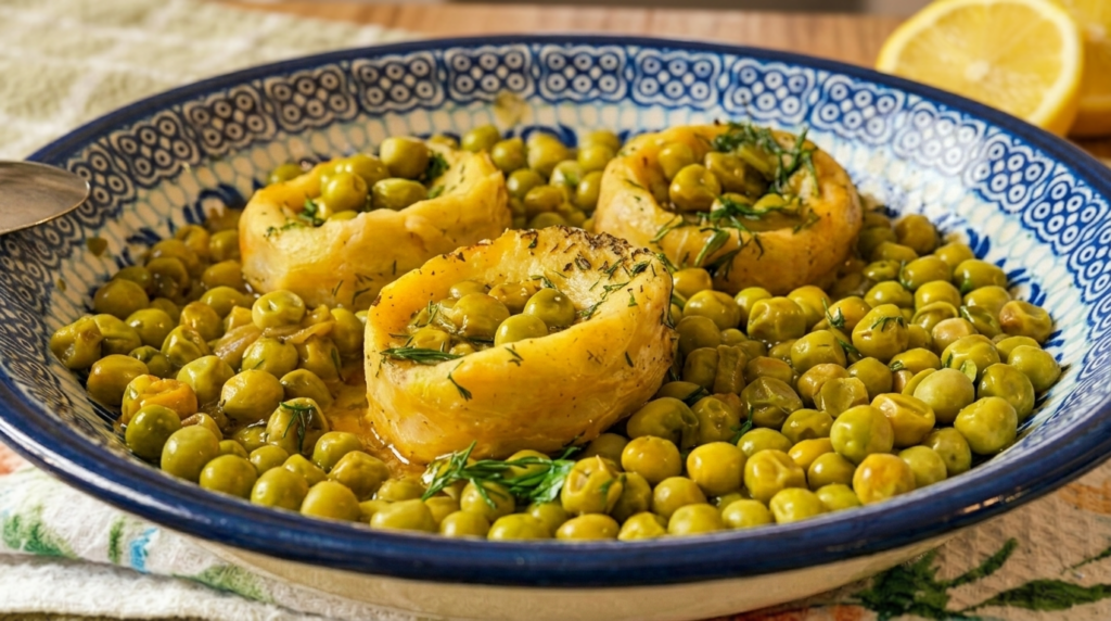 CUISINE A LA GRECQUE ARAKAS ME AGINARES  PETITS POIS AUX ARTICHAUTS
